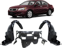 Front Engine Splash Shield Under Cover + Fender Liners Plastic Left Driver & Right Passenger Side Direct Replacement Compatible with 2008-2012 Honda Accord HO1248138 HO1249138