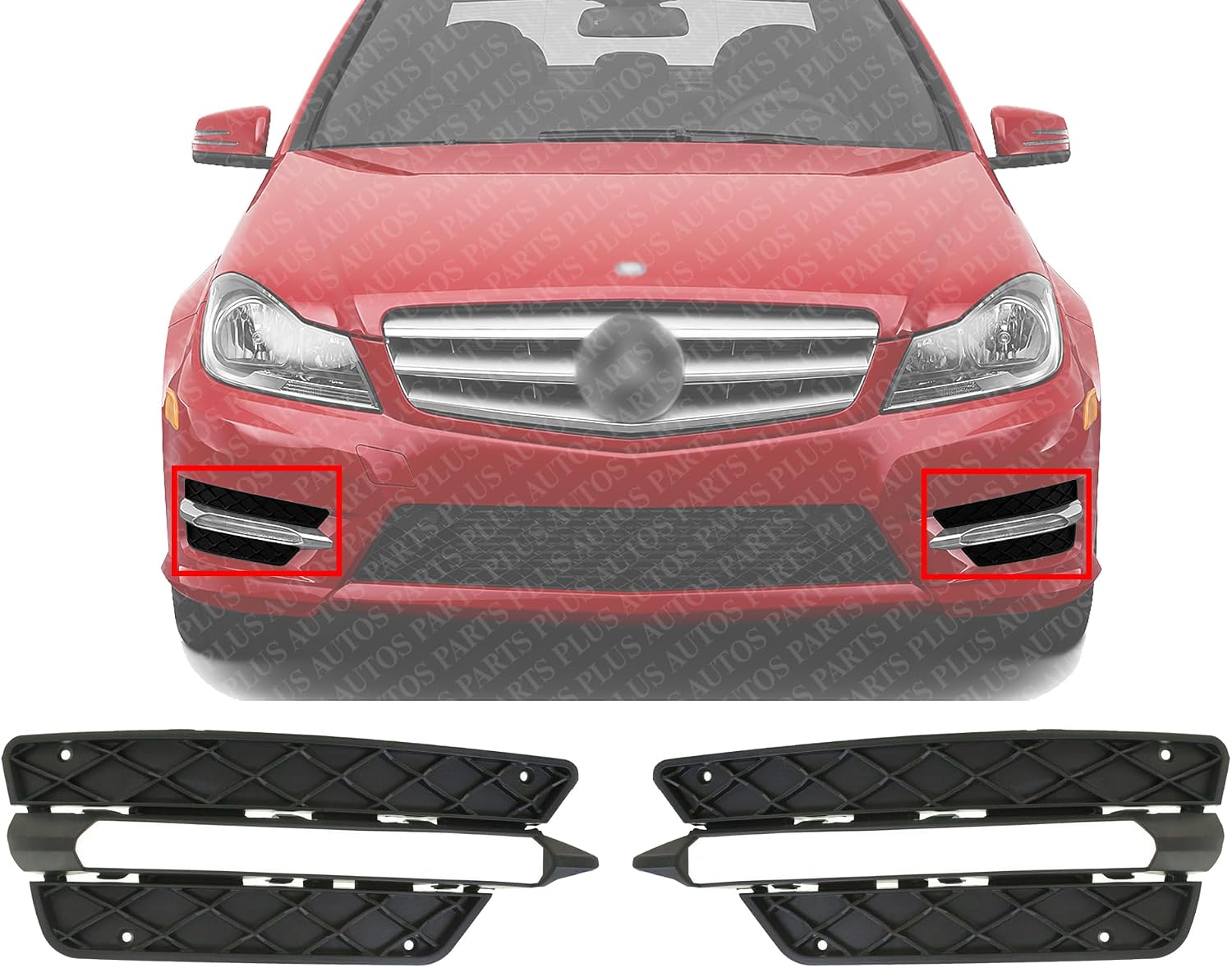 Set Of 2 Front Bumper Outer Grille Textured Right Passenger & Left Driver Side Direct Replacement Compatible With 2012-2015 Mercedes Benz C-Class MB1038126 MB1039126 2048851353