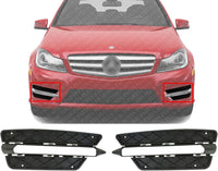 Set Of 2 Front Bumper Outer Grille Textured Right Passenger & Left Driver Side Direct Replacement Compatible With 2012-2015 Mercedes Benz C-Class MB1038126 MB1039126 2048851353