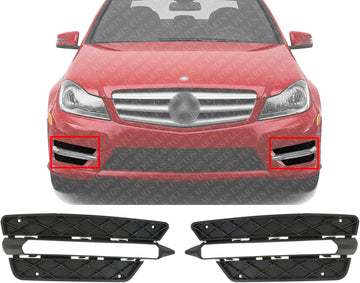 Set Of 2 Front Bumper Outer Grille Textured Right Passenger & Left Driver Side Direct Replacement Compatible With 2012-2015 Mercedes Benz C-Class MB1038126 MB1039126 2048851353