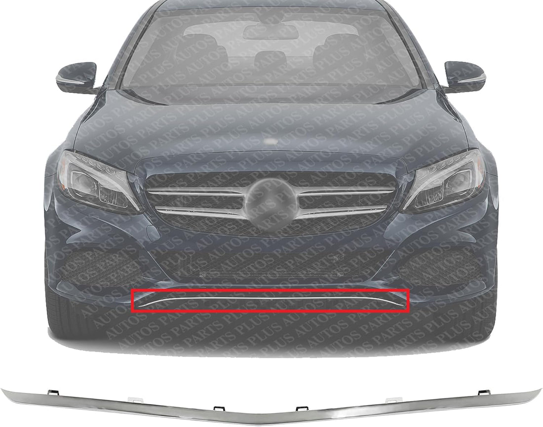 Front Bumper Trim Chrome Plastic Direct Replacement Compatible With 2015-2018 Mercedes Benz C300 MB1044123 2058850123-PFM 2058853123