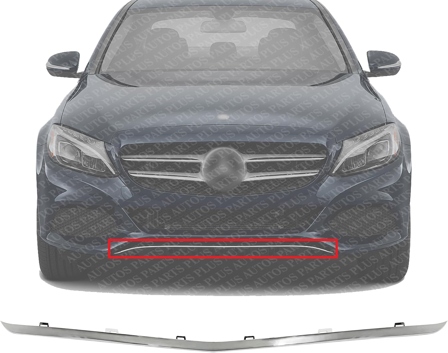Front Bumper Trim Chrome Plastic Direct Replacement Compatible With 2015-2018 Mercedes Benz C300 MB1044123 2058850123-PFM 2058853123