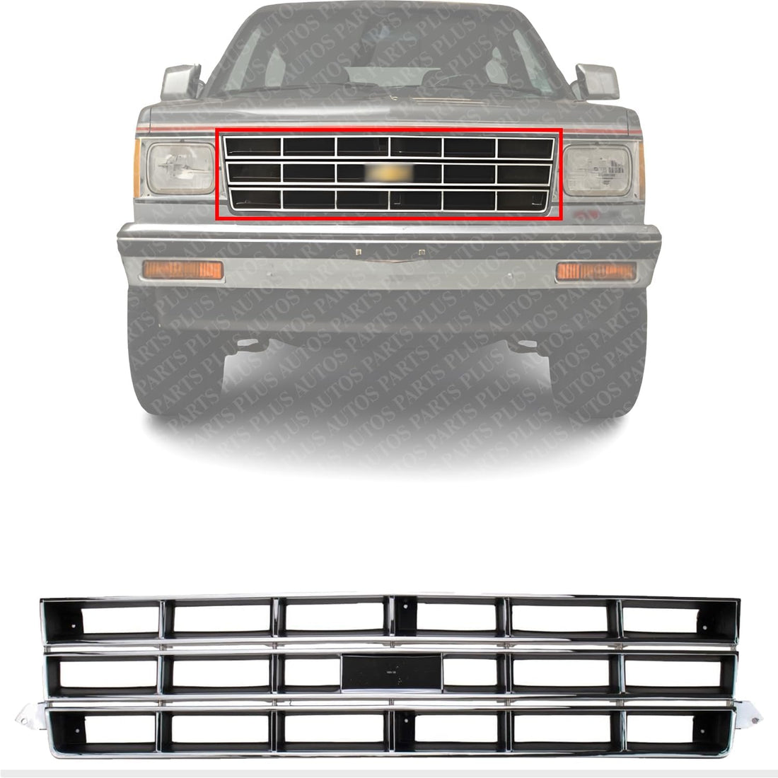 Front Grille Chrome Shell With Painted Black Insert Direct Replacement Compatible With 1983-1990 Chevrolet S10 Blazer / 1982-1990 Pickup GM1200370 14067219