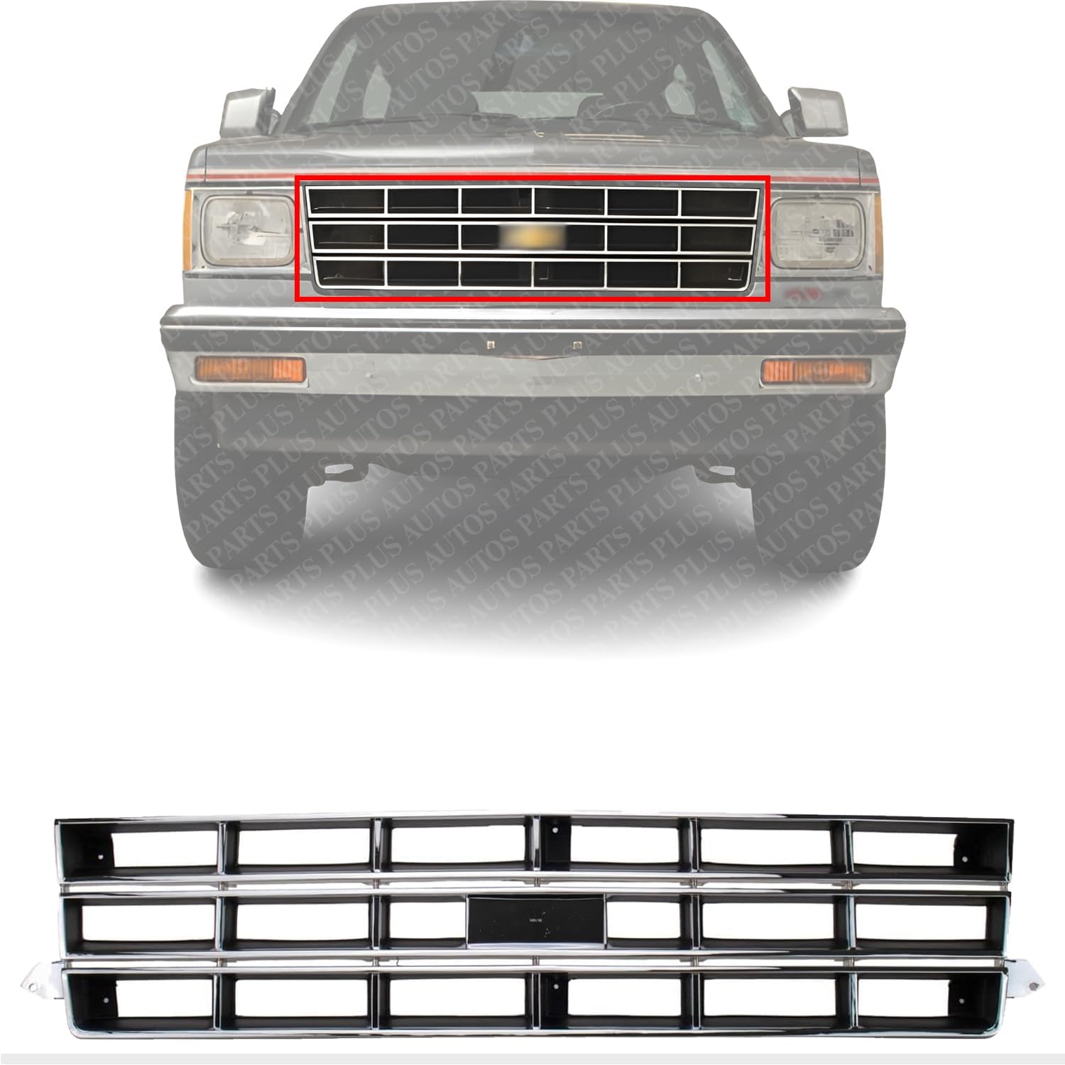 Front Grille Chrome Shell With Painted Black Insert Direct Replacement Compatible With 1983-1990 Chevrolet S10 Blazer / 1982-1990 Pickup GM1200370 14067219