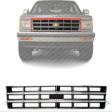Front Grille Chrome Shell With Painted Black Insert Direct Replacement Compatible With 1983-1990 Chevrolet S10 Blazer / 1982-1990 Pickup GM1200370 14067219