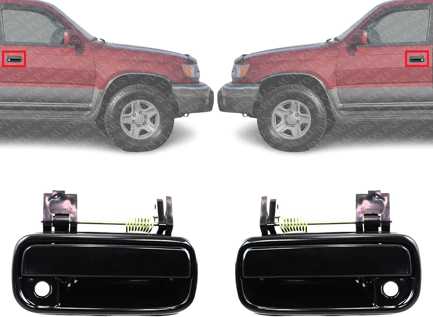 Set of 2 Front Exterior Door Handle Smooth Black Right Passenger & Left Driver Side Direct Replacement Compatible with 1999-2002 Toyota 4Runner TO1311130 TO1310130 6921035100
