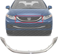 Front Grille Molding Chrome Direct Replacement Compatible With 2013-2015 Honda Civic HO1202109 71122TR3A01