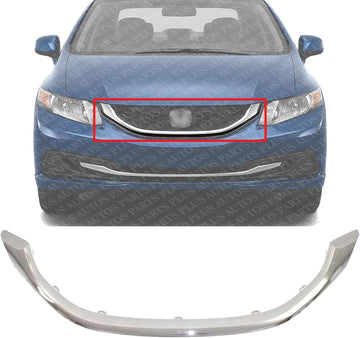 Front Grille Molding Chrome Direct Replacement Compatible With 2013-2015 Honda Civic HO1202109 71122TR3A01