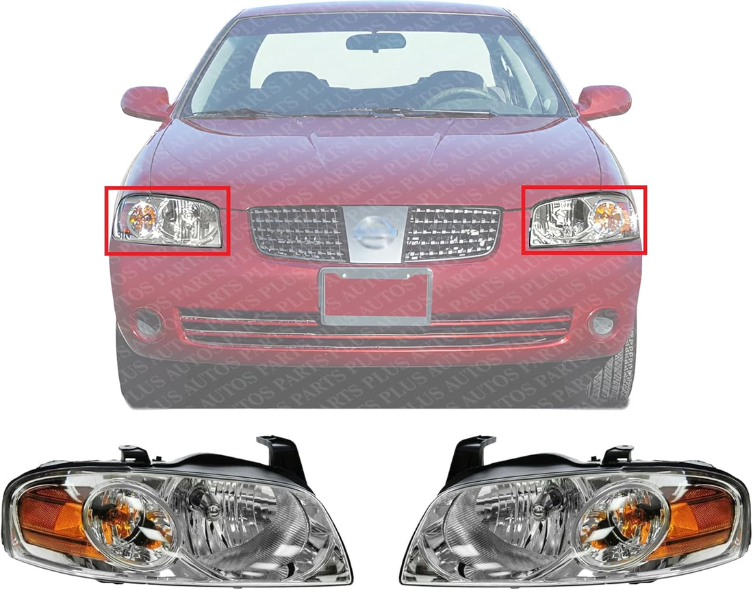 Set Of 2 Front Head Light Assembly Plastic Left Driver & Right Passenger Side Direct Replacement Compatible With 2004-2006 Nissan Sentra NI2502151 NI2503151 260106Z525 260606Z525