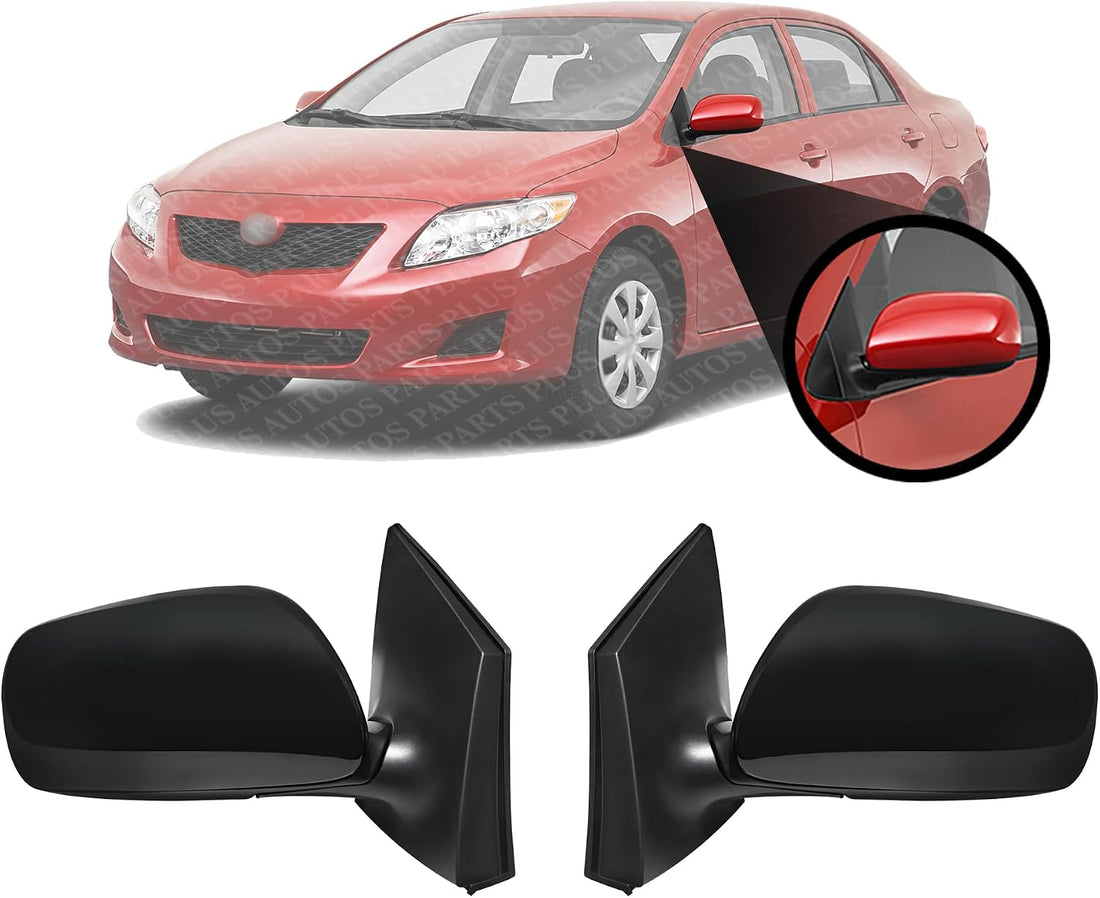 Set Of 2 Front Power Mirror Manual Folding Non-Heated Primed Right Passenger & Left Driver Side Direct Replacement Compatible With 2009-2013 Toyota Corolla TO1320249 TO1320260