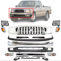 Front Bumper + Grille + Upper + Valance + Reinforcement + Brackets + Headlight + Fillers + Signal & Corner Lamp LH & RH Side Direct Replacement Compatible With 2001-2004 Tacoma 2WD