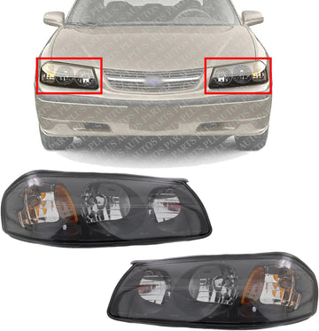 Set Of 2 Front Head Light Assembly Left Driver & Right Passenger Side Direct Replacement Compatible With 2000-2004 Chevrolet Impala GM2502201 GM2503201 10349962 10349961