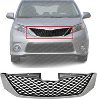 Front Grille Assembly Chrome Shell And Black Insert Plastic Direct Replacement Compatible With 2011-2017 Toyota Sienna TO1200356 5310108120