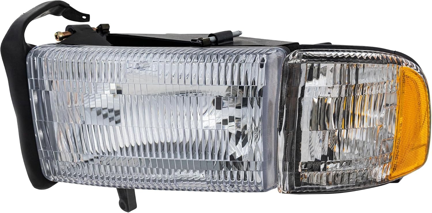 Front Head Light Assembly Left Driver Side Direct Replacement Compatible With 1994-2002 Dodge Ram 1500 2500 3500 CH2502101 55076749AD 55076749AO