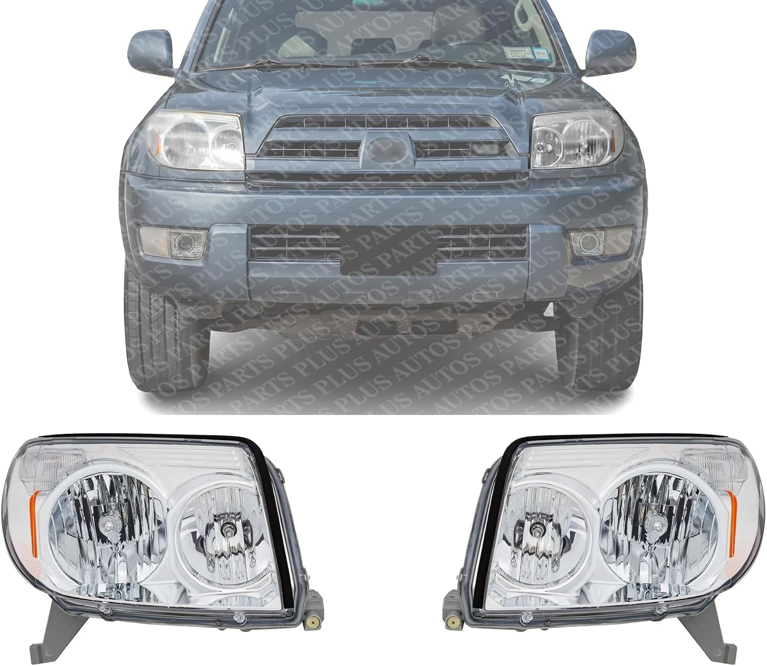 Set Of 2 Front Head Light Assembly Lens And Housing Plastic Left Driver & Right Passenger Side Direct Replacement Compatible With 2003-2005 Toyota 4Runner TO2502146 TO2503146