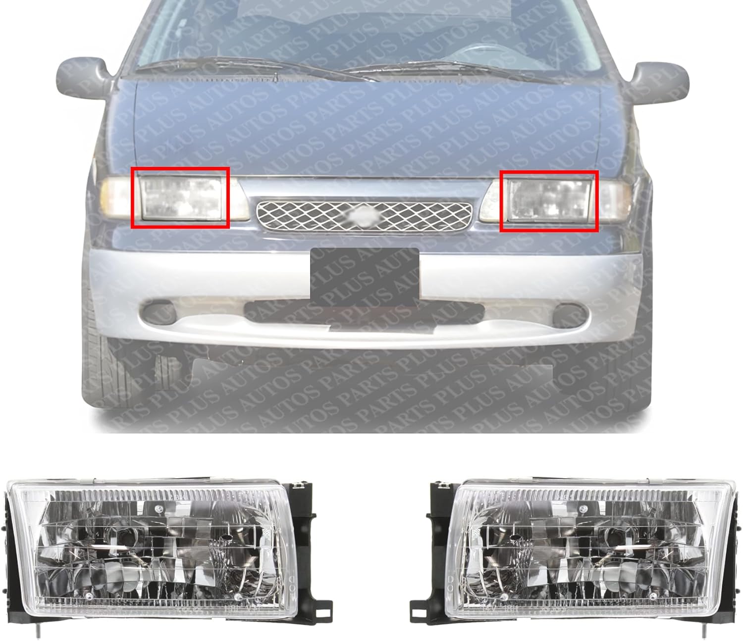 Set Of 2 Front Headlight Assembly Right Passenger & Left Driver Side Direct Replacement Compatible With 1996-1998 Mercury Villager/Nissan Quest NI2502119 NI2503119 F6XZ13N053BB