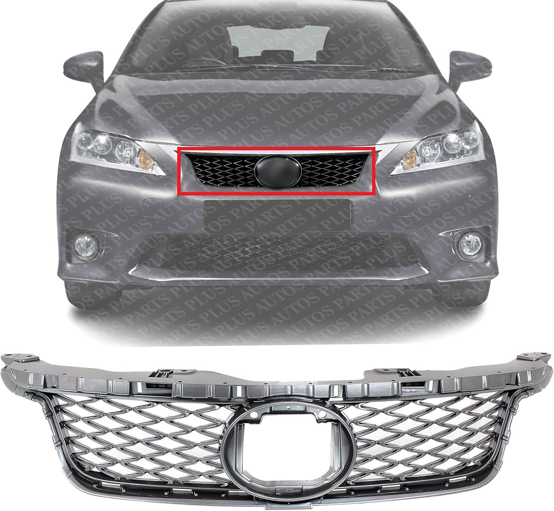 Front Grille Painted Dark Gray Shell And Insert Plastic Direct Replacement Compatible With 2011-2013 Lexus CT200h LX1200143 5311176030