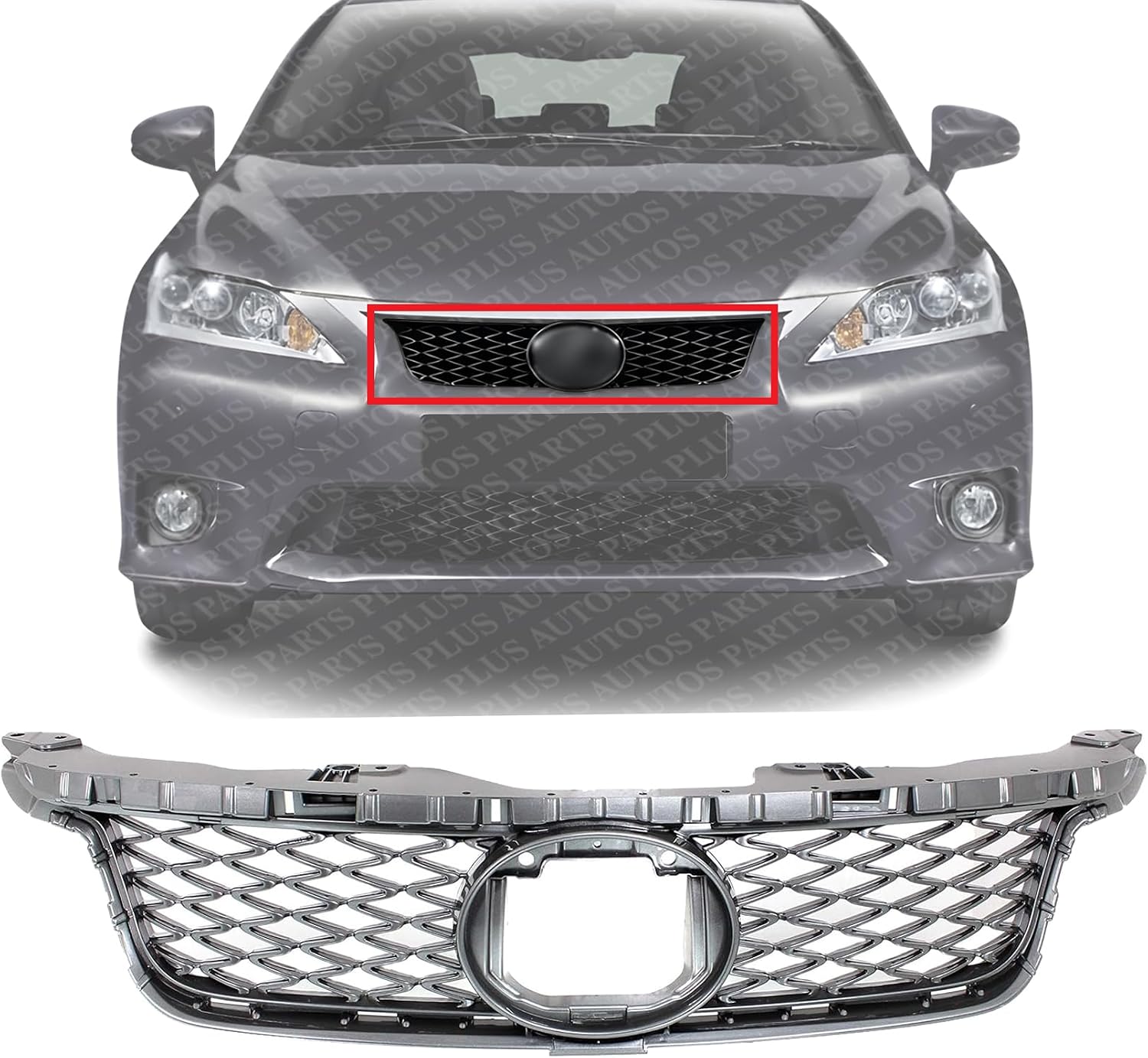 Front Grille Painted Dark Gray Shell And Insert Plastic Direct Replacement Compatible With 2011-2013 Lexus CT200h LX1200143 5311176030