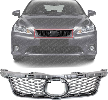 Front Grille Painted Dark Gray Shell And Insert Plastic Direct Replacement Compatible With 2011-2013 Lexus CT200h LX1200143 5311176030
