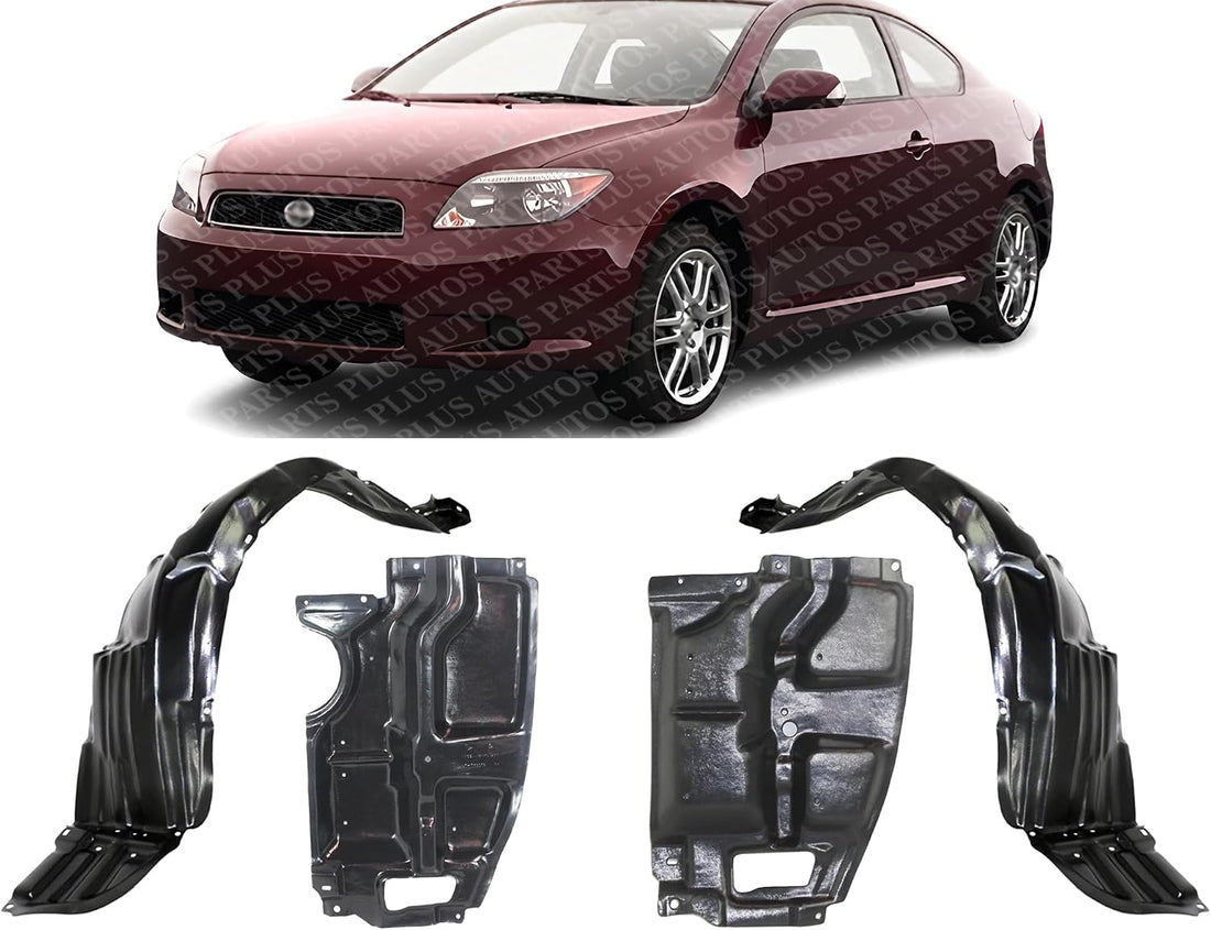 Front Fender Liners + Engine Splash Shields Under Cover Plastic Left Driver & Right Passenger Side Direct Replacement Compatible With 2005-2010 Scion tC SC1248105 SC1249104