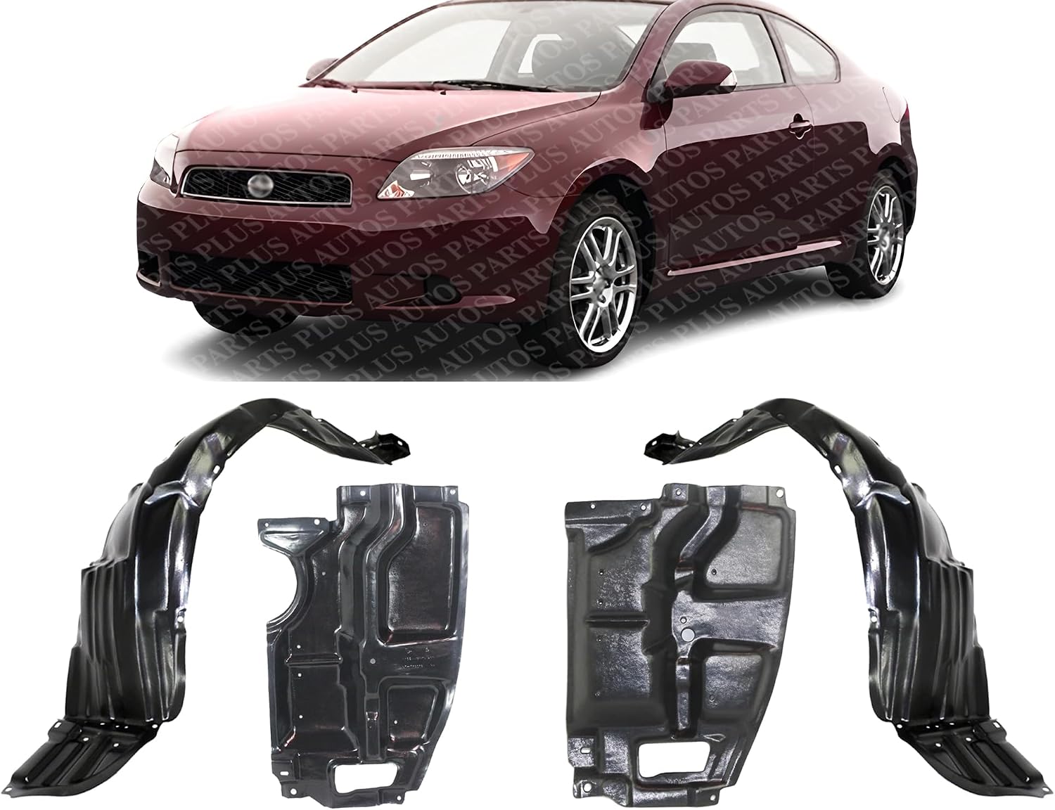 Front Fender Liners + Engine Splash Shields Under Cover Plastic Left Driver & Right Passenger Side Direct Replacement Compatible With 2005-2010 Scion tC SC1248105 SC1249104