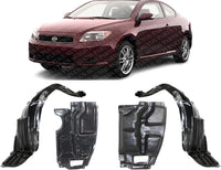 Front Fender Liners + Engine Splash Shields Under Cover Plastic Left Driver & Right Passenger Side Direct Replacement Compatible With 2005-2010 Scion tC SC1248105 SC1249104