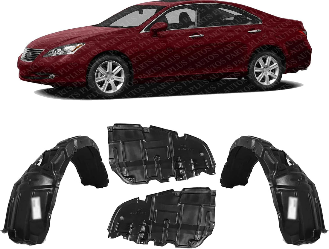 Front Engine Splash Shield Under Covers + Fender Liners Left Driver & Right Passenger Side Direct Replacement Compatible With 2009 Lexus ES350 LX1228105 LX1228106 LX1250116 LX1251116