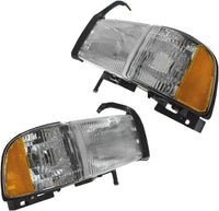 Front Bumper + Grille Chrome + Upper & lower Cover Textured + Head Lights Left And Right Side Direct Replacement Compatible With 1994-2001 Dodge Ram 1500/1994-2002 2500 3500