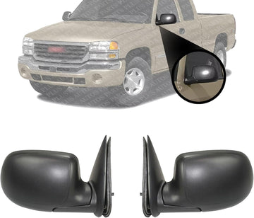 Set of 2 Front Power Mirror Manual Folding Heated Textured Right Passenger & Left Driver Side Direct Replacement Compatible With 2003-2006 Chevrolet Silverado/GMC Sierra GM1320293