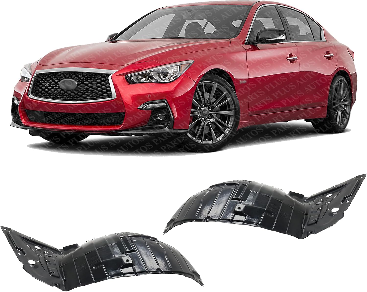 Set Of 2 Front Section Fender Liner Left Driver & Right Passenger Side Direct Replacement Compatible With 2014-2023 Infiniti Q50 IN1249128 IN1248128 638404GA0B 638414GA0B