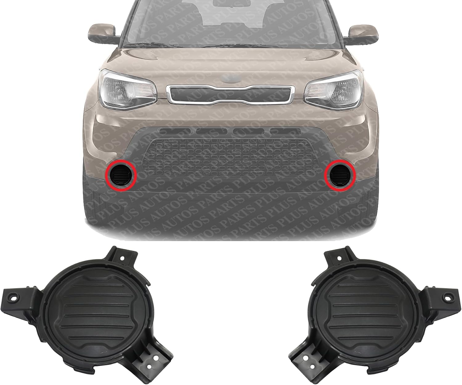 Set Of 2 Front Fog Light Cover Textured Plastic Left Driver & Right Passenger Side Direct Replacement Compatible With 2014-2016 Kia Soul KI1039128 KI1038128 86516B2000 86515B2000