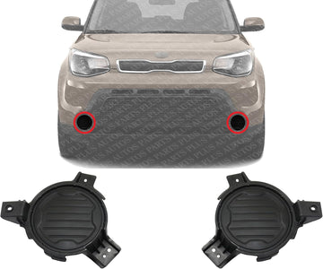Set Of 2 Front Fog Light Cover Textured Plastic Left Driver & Right Passenger Side Direct Replacement Compatible With 2014-2016 Kia Soul KI1039128 KI1038128 86516B2000 86515B2000