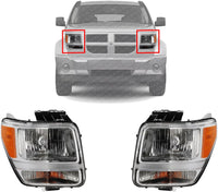 Set Of 2 Front Headlight Assembly Halogen Right Passenger & Left Driver Side Direct Replacement Compatible With 2007-2011 Dodge Nitro 55157225AD-PFM 55157224AD-PFM