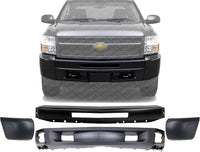 Front Bumper Steel + Lower Valance Air Deflector Primed + End Caps Left Driver & Right Passenger Side Direct Replacement Compatible With 2009-2013 Chevrolet Silverado 1500 GM1002836