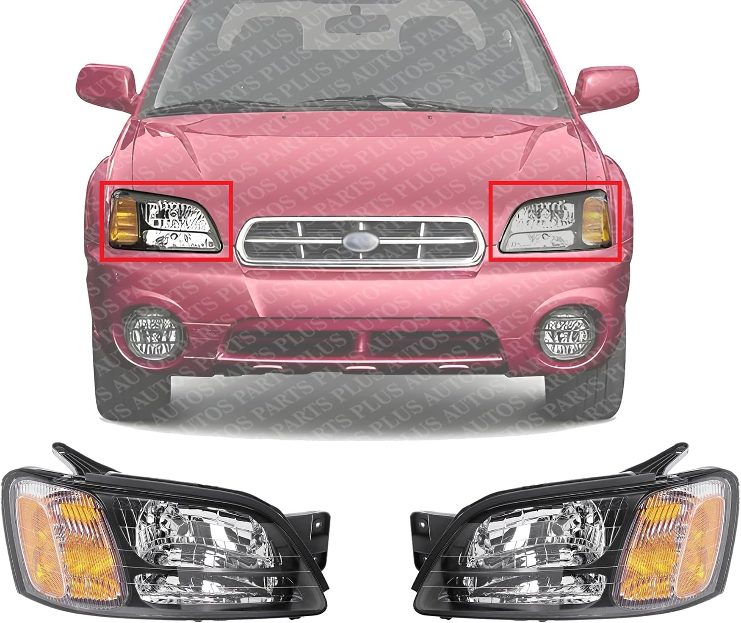 Set Of 2 Front Headlight Assembly Right Passenger & Left Driver Side Direct Replacement Compatible With 2000-2004 Subaru Legacy/Outback / 2003-2006 Baja SU2502105 SU2503105