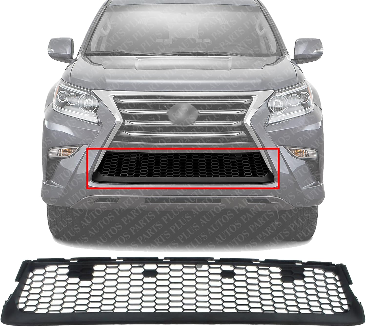 Front Bumper Grille Textured Plastic Direct Replacement Compatible With 2014-2019 Lexus GX460 LX1036124 5311260160
