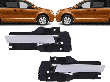 Set of 2 Front Interior Door Handle Chrome Lever with Primed Bezel Left & Right Side Direct Replacement Compatible with 2008-2018 Grand Caravan / 2008-2016 Chrysler Town & Country