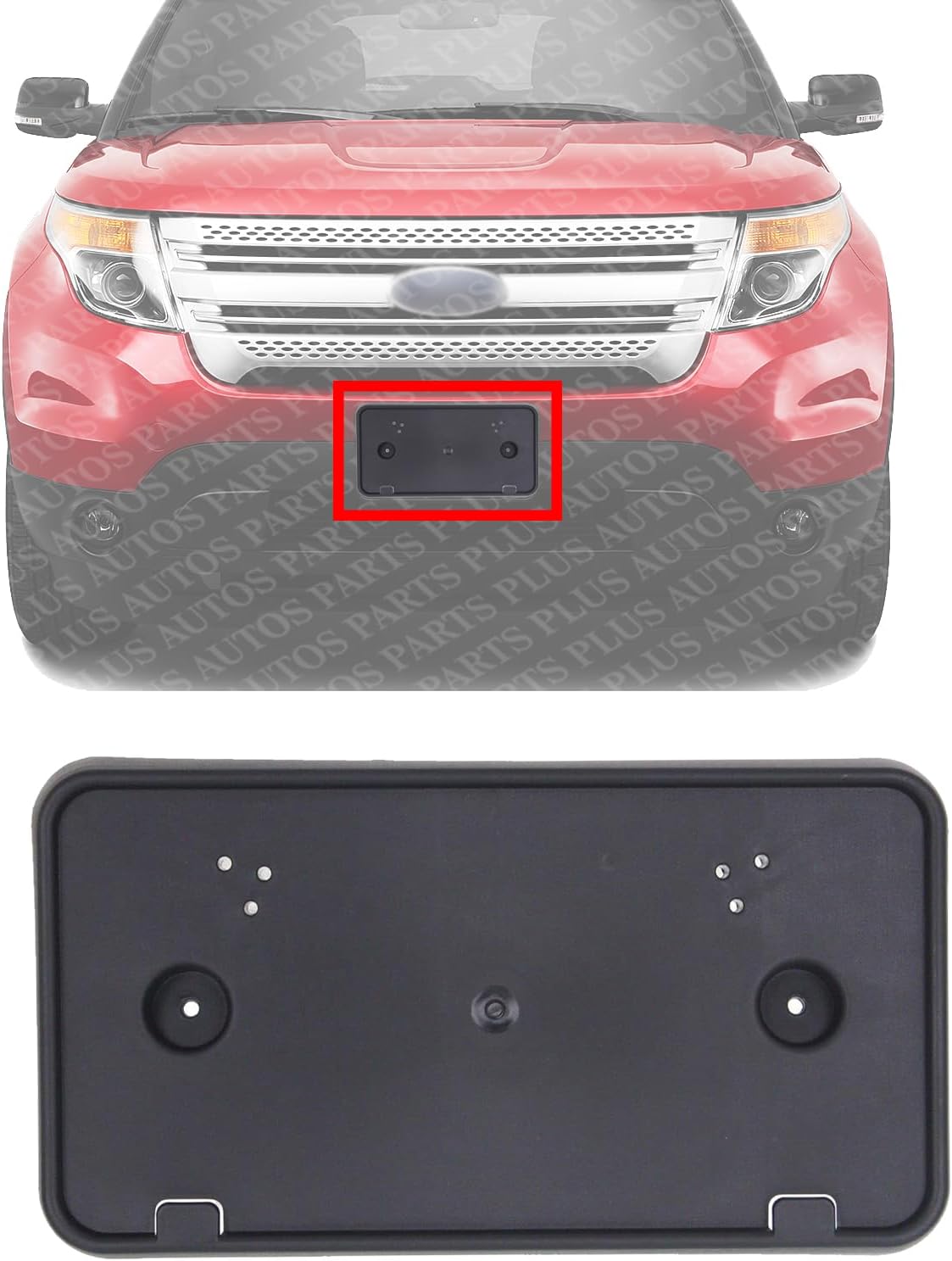 Front License Plate Bracket Textured Plastic Direct Replacement Compatible with 2011-2015 Ford Explorer FO1068136 BB5Z17A385BA