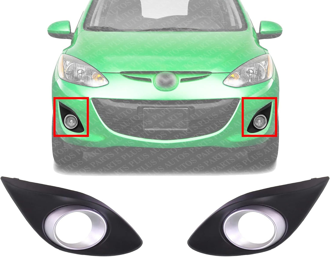 Set Of 2 Front Fog Light Molding Silver Left Driver & Right Passenger Side Direct Replacement Compatible With 2011-2014 Mazda 2 MA1039109 MA1038109 DR6150C10A DR6150C20A