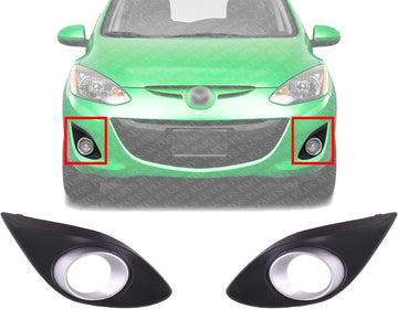 Set Of 2 Front Fog Light Molding Silver Left Driver & Right Passenger Side Direct Replacement Compatible With 2011-2014 Mazda 2 MA1039109 MA1038109 DR6150C10A DR6150C20A