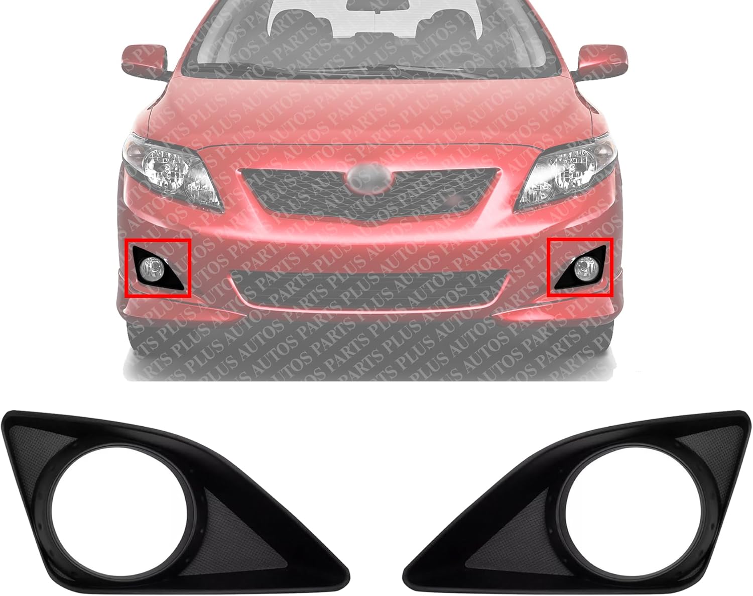 Set Of 2 Front Fog Light Molding Primed Left Driver & Right Passenger Side Direct Replacement Compatible With 2009-2010 Toyota Corolla TO1039116 TO1038116 8148102100 8148202090