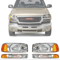 AUTOS PARTS PLUS Front Headlights Assembly + Corner Park Lamp Left Driver & Right Passenger Side Direct Replacement Compatible With GMC Sierra 1500 2500HD 3500 1999-2006 / Yukon 2000-2006 GM2502188