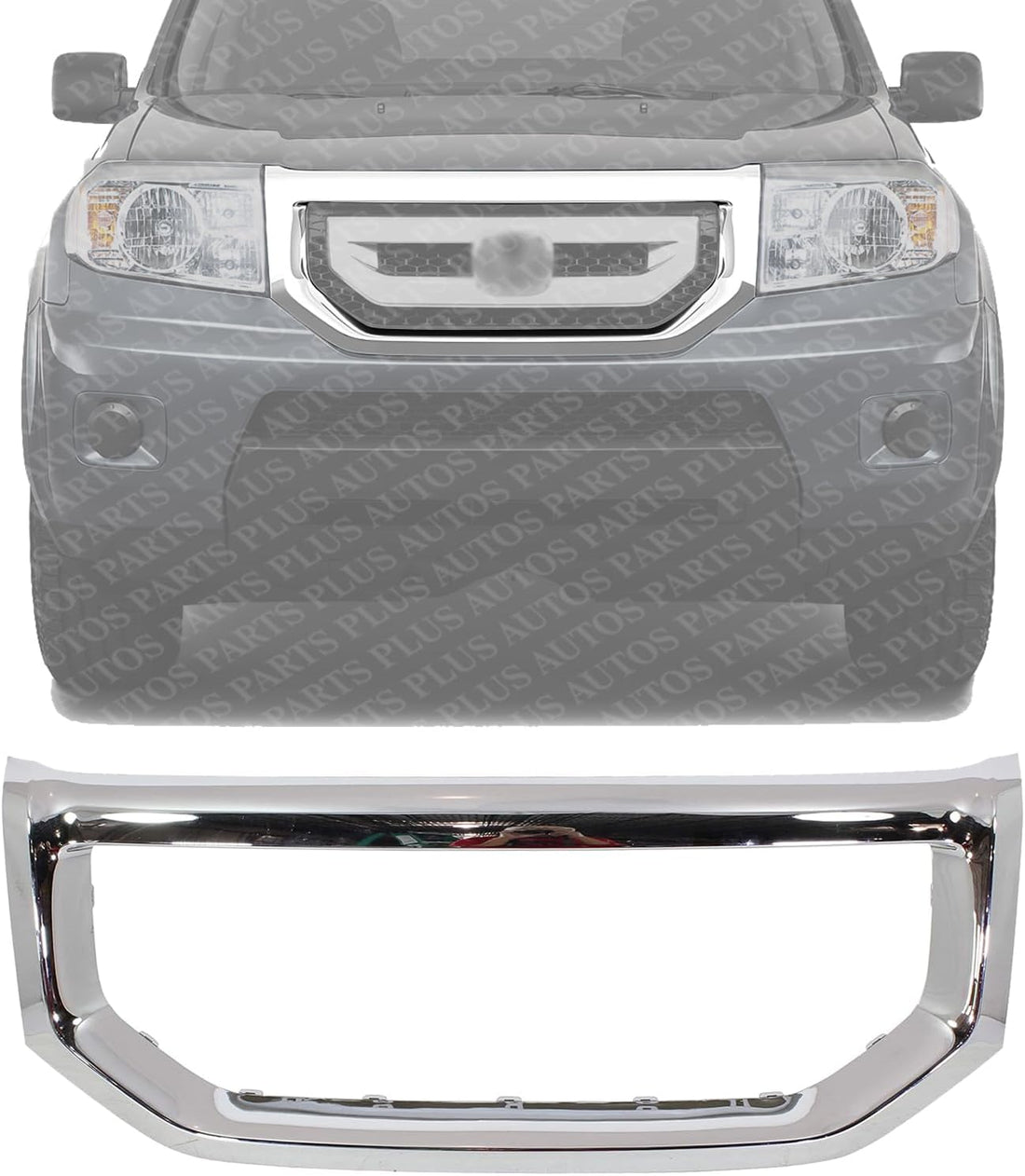 Front Grille Surround Frame Chrome Plastic Direct Replacement Compatible With 2009-2011 Honda Pilot HO1202106 75102SZAA01ZA