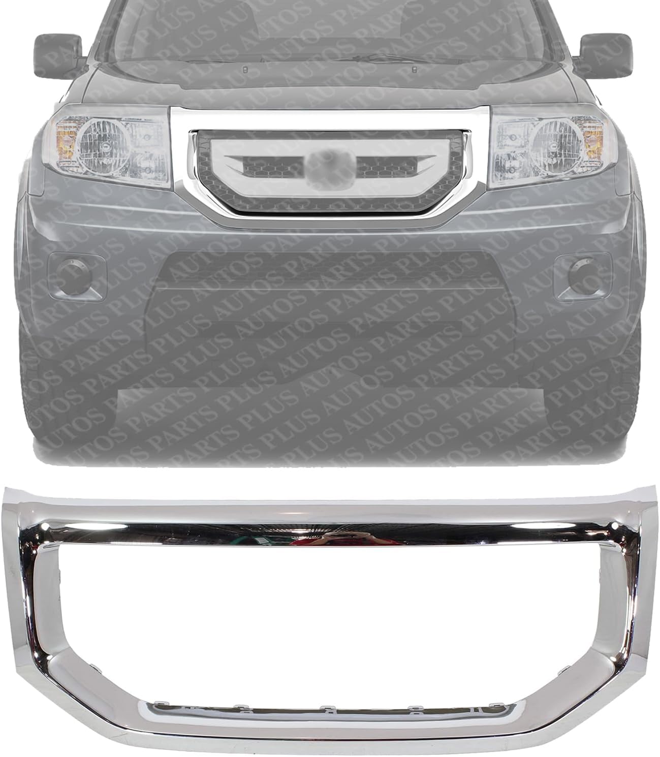 Front Grille Surround Frame Chrome Plastic Direct Replacement Compatible With 2009-2011 Honda Pilot HO1202106 75102SZAA01ZA