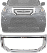Front Grille Surround Frame Chrome Plastic Direct Replacement Compatible With 2009-2011 Honda Pilot HO1202106 75102SZAA01ZA
