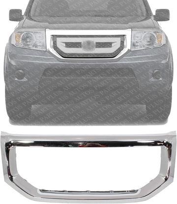 Front Grille Surround Frame Chrome Plastic Direct Replacement Compatible With 2009-2011 Honda Pilot HO1202106 75102SZAA01ZA