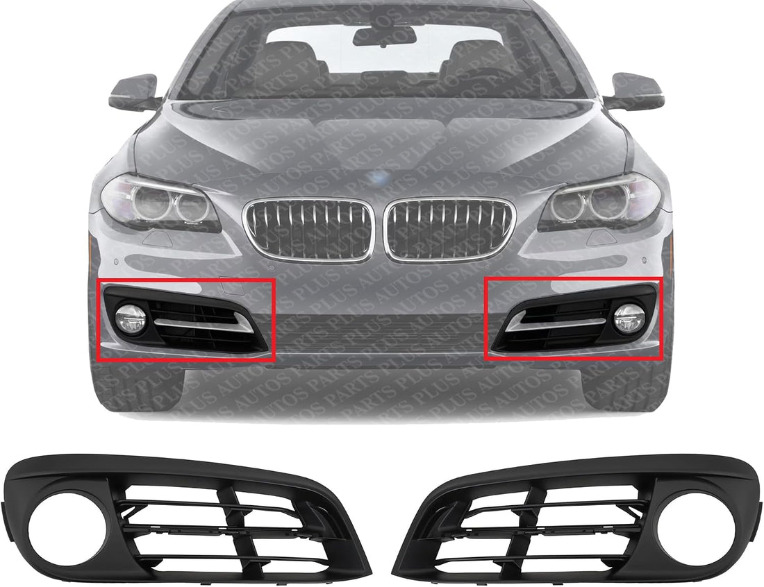 Set Of 2 Front Fog Light Molding Primed Plastic With Holes Left Driver & Right Passenger Side Direct Replacement Compatible With 2014-2016 BMW 5-Series BM1039167 BM1038167 51117331730