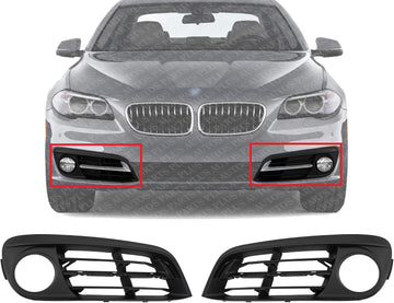 Set Of 2 Front Fog Light Molding Primed Plastic With Holes Left Driver & Right Passenger Side Direct Replacement Compatible With 2014-2016 BMW 5-Series BM1039167 BM1038167 51117331730