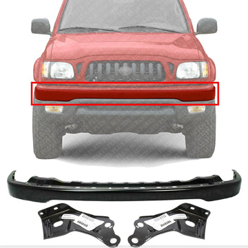 Front Bumper Primed Steel + Bracket Set Of 2 Right Passenger & Left Driver Side Direct Replacement Compatible With Toyota Tacoma 2001-2004 TO1002176 TO1066134 TO1067134 52101AD900