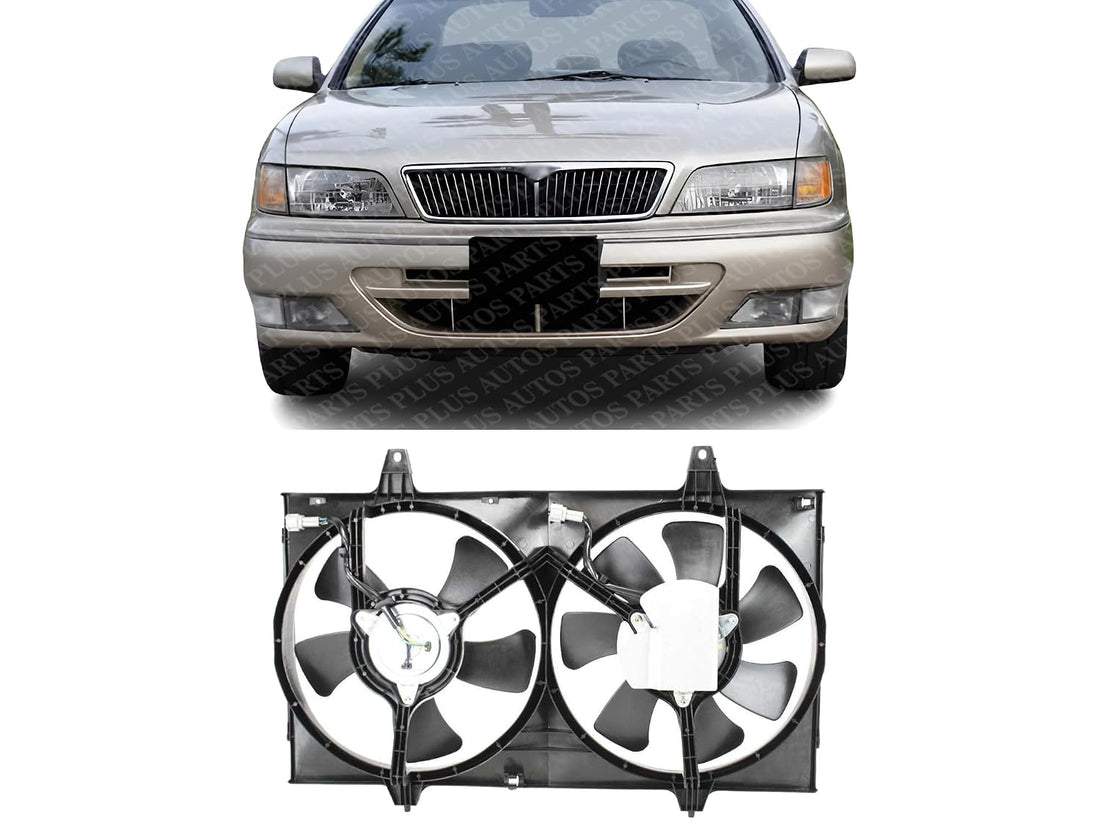 Front Radiator Cooling Dual Fan Plastic Direct Replacement Compatible with 1995-1999 Nissan Maxima / 1996-1999 Infiniti I30 IN3115101 NI3115103 NI3115109 214812L700 214813L900